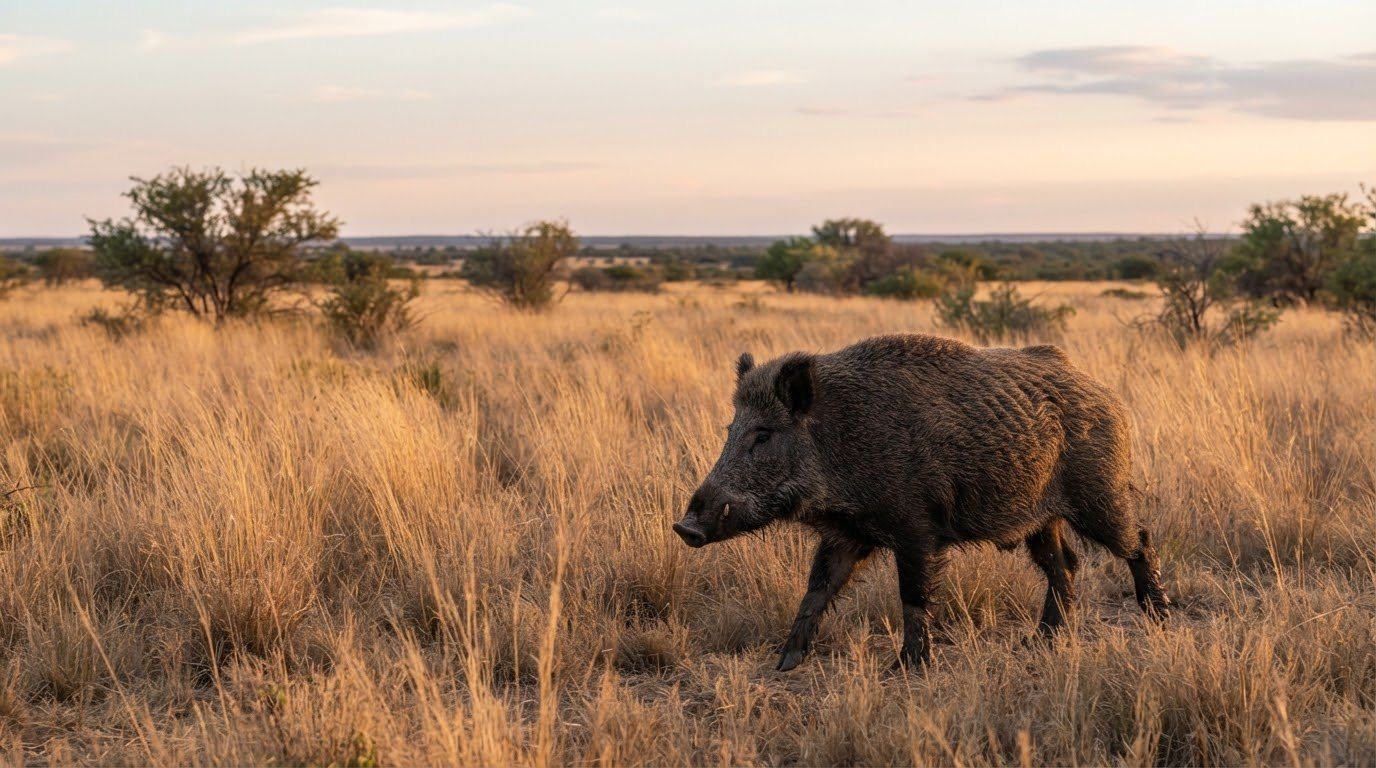 Wild boar in the grasslands of La Pampa