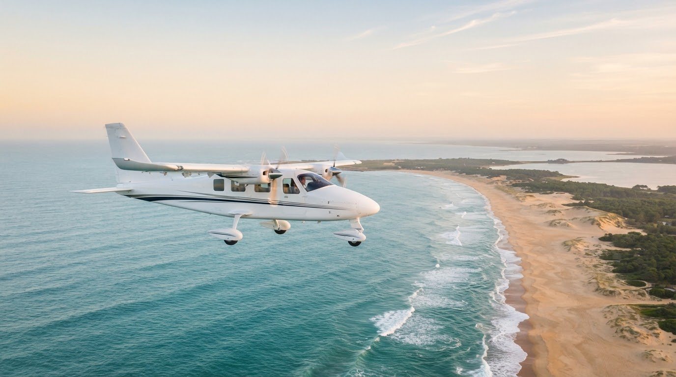 Tecnam Traveller over the coast of Uruguay